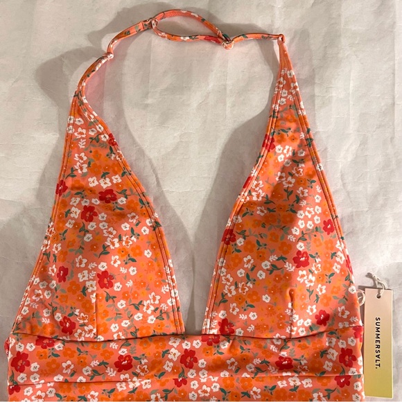 Summersalt Deep V Halter Swimsuit Size 6 in Orange Floral - Picture 5 of 15